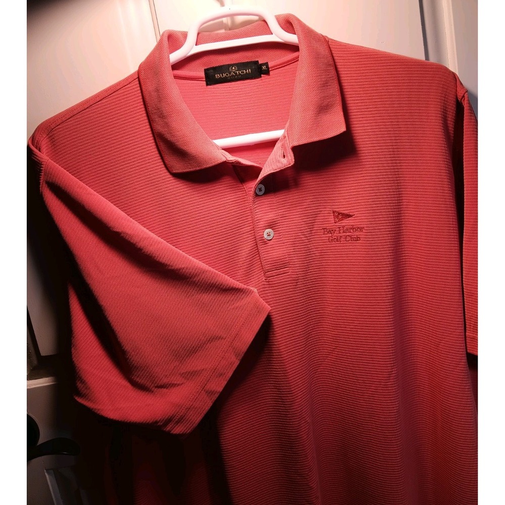 BUGATCHI UOMO Mens Polo Size XL Salmon Bay Harbor Golf Club Embroidered Logo